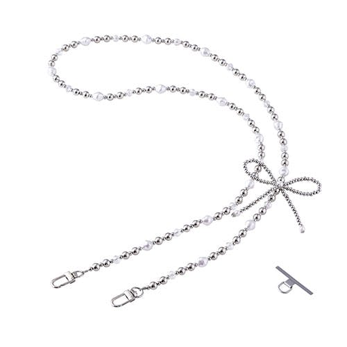 ショルダーストラップビーズ シルバー ひと目で心ときめく大ぶりリボン スマートフォンアクセサリ ショルダーストラップビーズ シルバー ひと目で心ときめく大ぶりリボン スマートフォンアクセサリ