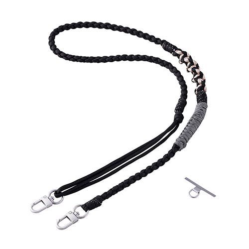 ショルダーストラップ編み物 ひとつひとつ丁寧に手作りした温かみのある編み模様 ブラック スマートフォンアクセサリ