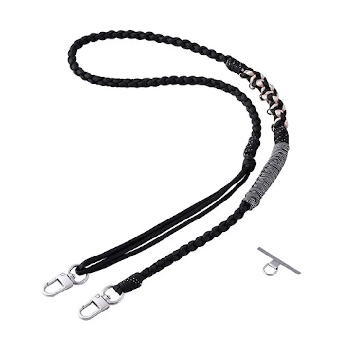 スマホストラップ 編みロープタイプ ショルダー 首掛け 長さ調整可 ブラッ
