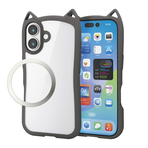 iPhone 17 ケース ハイブリッド 衝撃吸収 猫耳デザイン スモーキー ケース・ストラップ iPhone 17 ケース ハイブリッド 衝撃吸収 猫耳デザイン スモーキー ケース・ストラップ