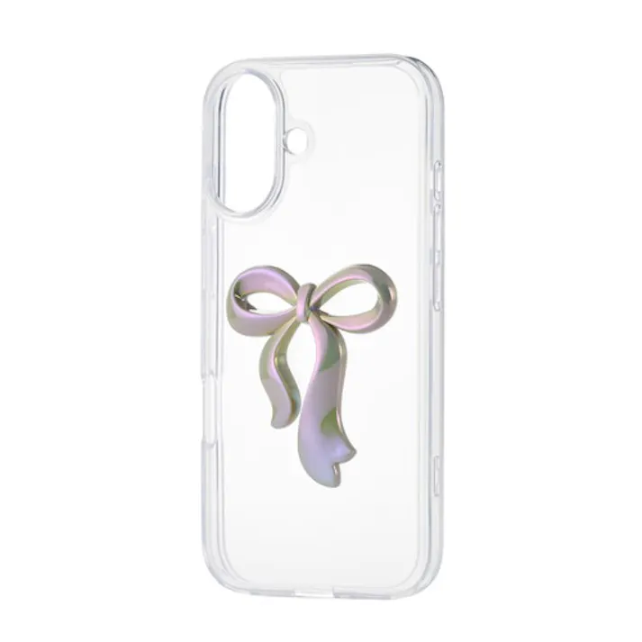 iPhone 17 ケース ハイブリッド 衝撃吸収 リボンデザイン パール茶