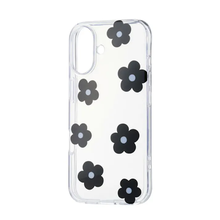 iPhone 17 ケース ソフト 衝撃吸収 花柄デザイン 黒