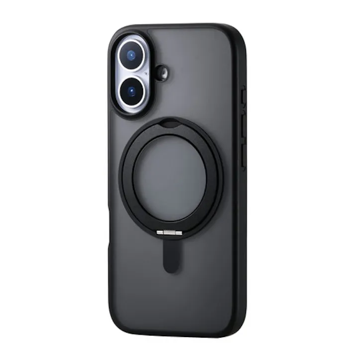 iPhone 17 ケース ハイブリッド 衝撃吸収 MAGKEEP 360度回転スタンド付 黒