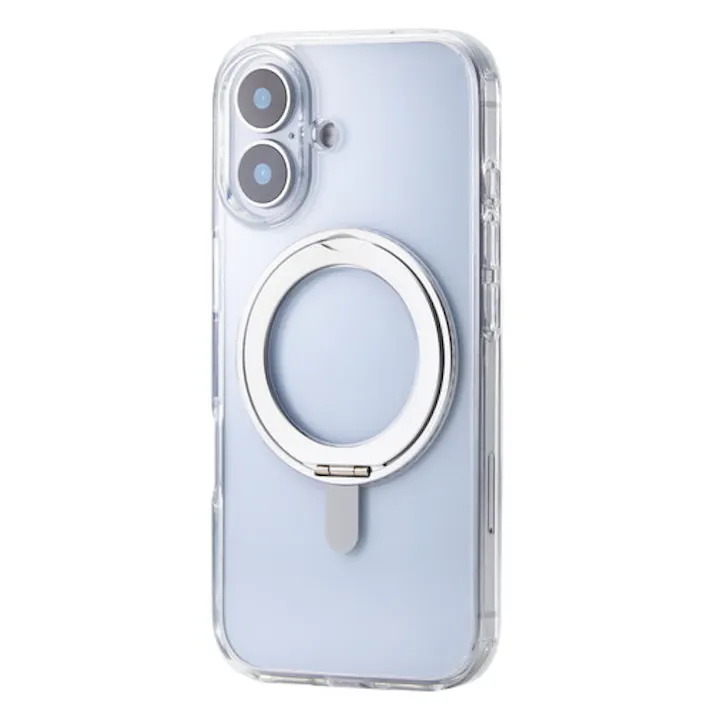 iPhone 17 ケース ハイブリッド 衝撃吸収 MAGKEEP 360度回転スタンド付 銀
