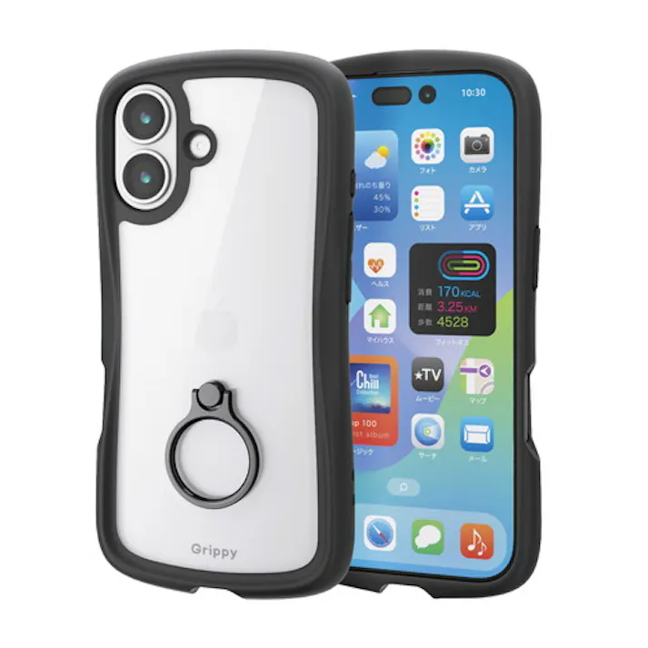 iPhone 17 ケース ハイブリッド 衝撃吸収 リング付 Grippy 黒