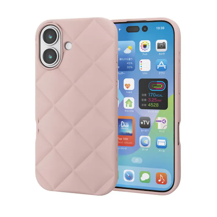 iPhone 17 ケース ソフト 衝撃吸収 キルティング風デザイン 桃色