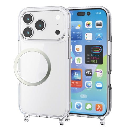 iPhone 17 Pro ケース ハイブリッド ショルダーストラップホール付 透明 ケース・ストラップ