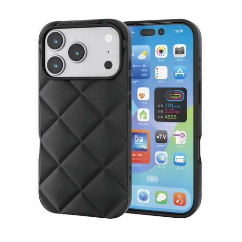 iPhone 17 Pro ケース ソフト 衝撃吸収 キルティング風デザイン 黒 ケース・ストラップ iPhone 17 Pro ケース ソフト 衝撃吸収 キルティング風デザイン 黒 ケース・ストラップ