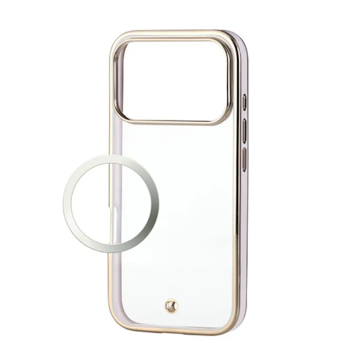 iPhone 17 Pro ケース ソフト 衝撃吸収 メタリックライン 桃色