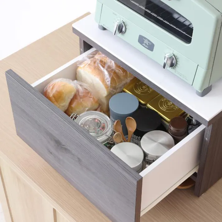 期間限定価格 21156 【NK-156】木製 レンジ トースター 収納 ラック 引出し付 人工大理石天板 引き出し ブレッドケース 幅45 日本製 完成品レンジラック レンジ台 キッチンラック レンジ下 トースターラック カウンター ラップ トレー 収納ラック 川口工器