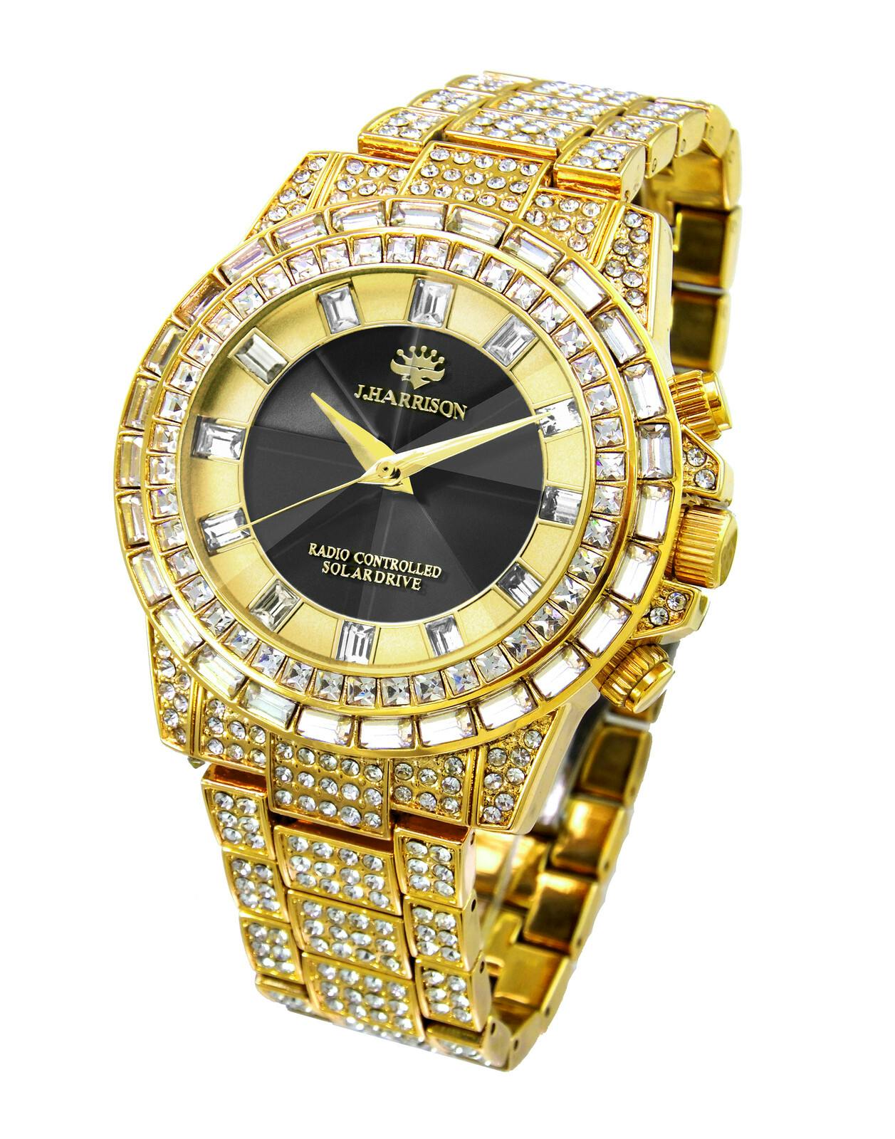 J・ハリソン シャイニング ソーラー電波時計 ゴールド ゴージャスな輝き 標準電波 正確な時 電波受信機能・ソーラー充電・日常生活防水 クリスタル459石 専用 間仕切り・パーテーション