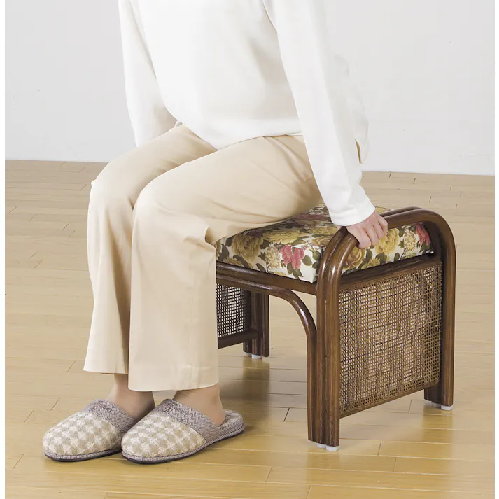 天然籐らくらく座椅子2脚組 【ハイタイプ+ロータイプ】和室や玄関でなにかと便利な2タイプ 手すり付き オットマンにも便利 送料込み #flife-4589970890966