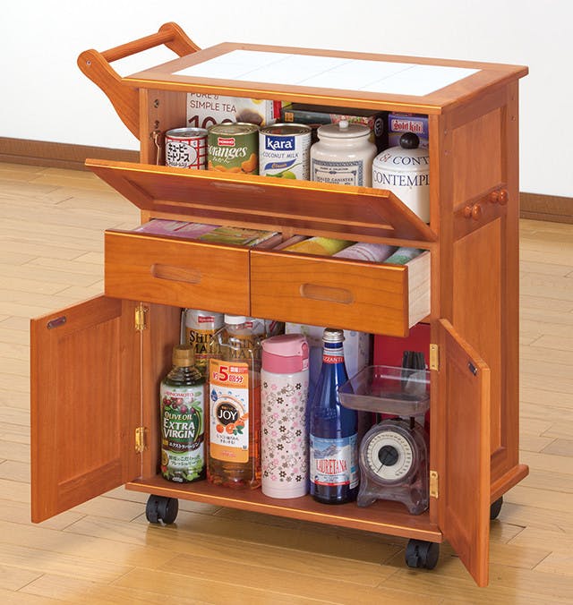 天然木フラップ式キッチンワゴン 天板タイル付き 収納力 タイル天板 フック付き 取っ手は左右どちらにも取り付け可能 キャスター付き ※一部組立式 送料込み #f 間仕切り・パーテーション 天然木フラップ式キッチンワゴン 天板タイル付き 収納力 タイル天板 フック付き 取っ手は左右どちらにも取り付け可能 キャスター付き ※一部組立式 送料込み #f 間仕切り・パーテーション