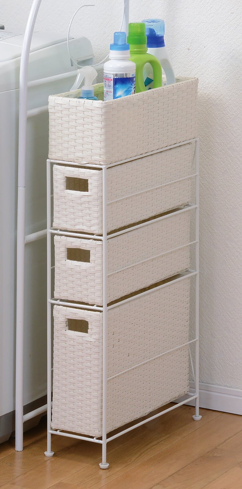 すっきり すき間収納 ランドリーラック 洗面所や洗濯機横などに便利な高さ アジャスター付き ●組立不要完成品 送料込み ＃flife-49342572480 間仕切り・パーテーション