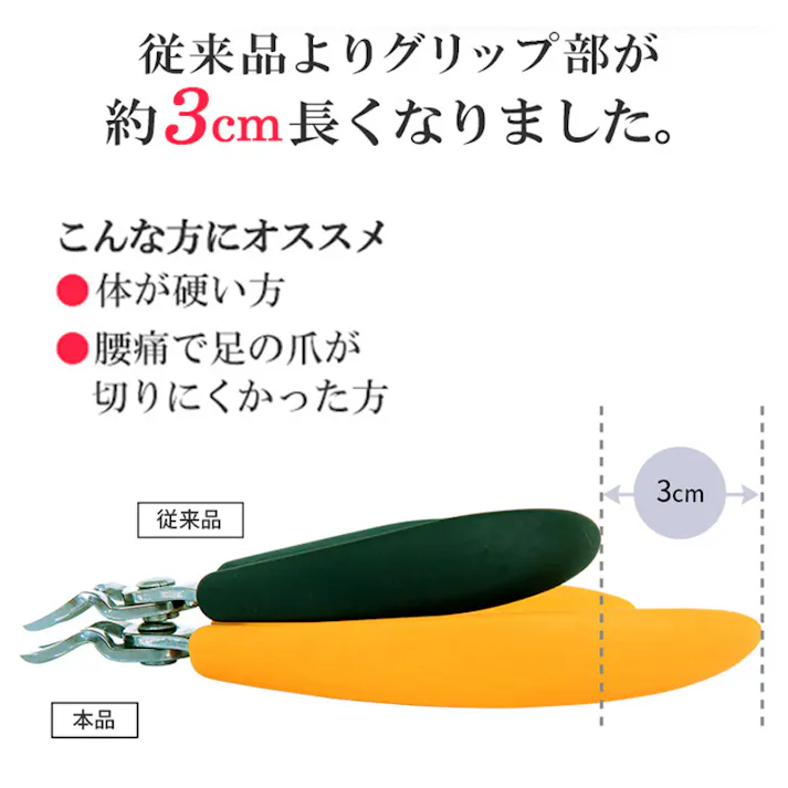 【足爪も楽に切れるニッパー式爪切り】 ちあふる 日本製 厚みのある足爪もラクラクカット♪更にグリップが長いから力も入れ易い!体が硬い方、腰痛で足の爪が切りにくかった方にもオススメ JAN:4989409087385