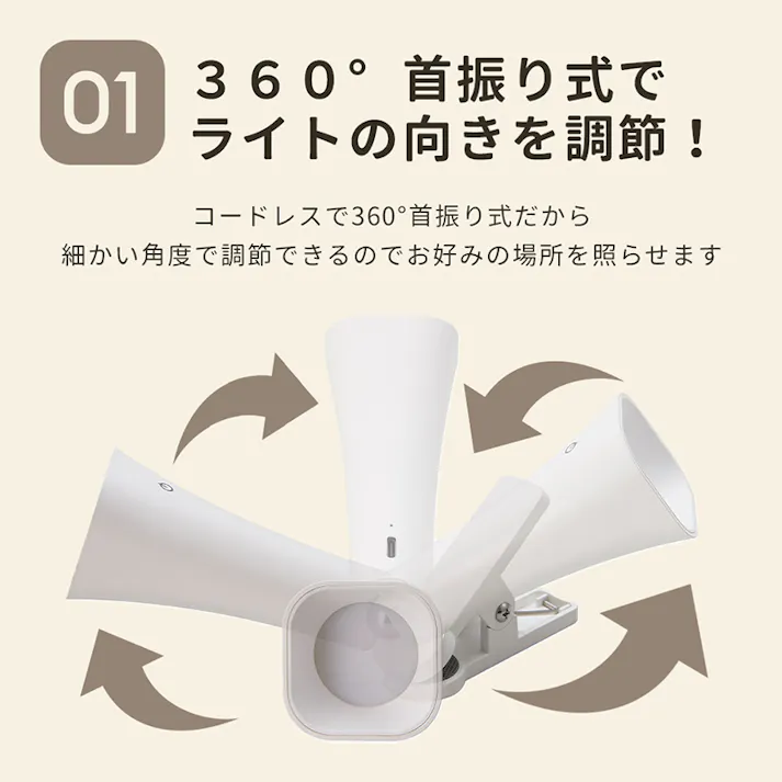 【コードレスLEDクリップライト】 ちあふる 備えて安心。普段はデスクライト、災害時は頼れる懐中電灯に マグネットヘッド クリップライト タッチスイッチ コードレス USB充電 コンセント JAN:4989409102323