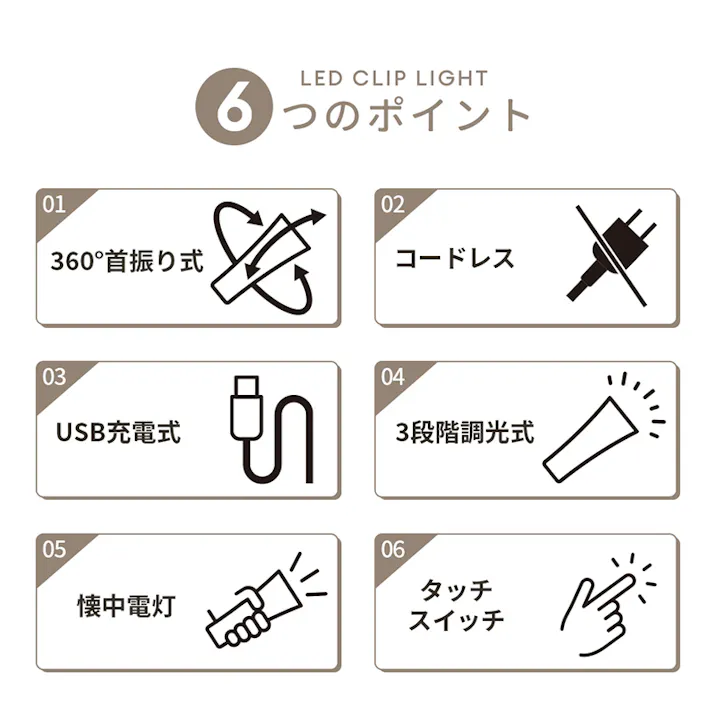 【コードレスLEDクリップライトお得な2個セット】 ちあふる 備えて安心。普段はデスクライト、災害時は頼れる懐中電灯に マグネットヘッド クリップライト タッチスイッチ コードレス USB充電 コンセント JAN:4989409102323