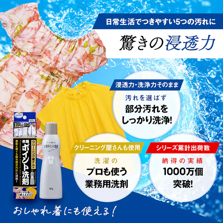【クリーニング屋さんの衣類ポイント洗剤 165g お得な3本セット】 ちあふる サッと塗るだけ!汗ジミ、皮脂、ファンデーション汚れ、ドロ、食べこぼし汚れなどの5つの部分汚れに対応! JAN:4989409102514