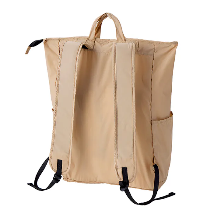【手の平サイズに畳めるリュック(ベージュ)】 ちあふる ショルダーベルト 持ち運び リュック メッシュ ナイロン ファスナ アイロン クルッ ベルト ボタン JAN:4989409103337