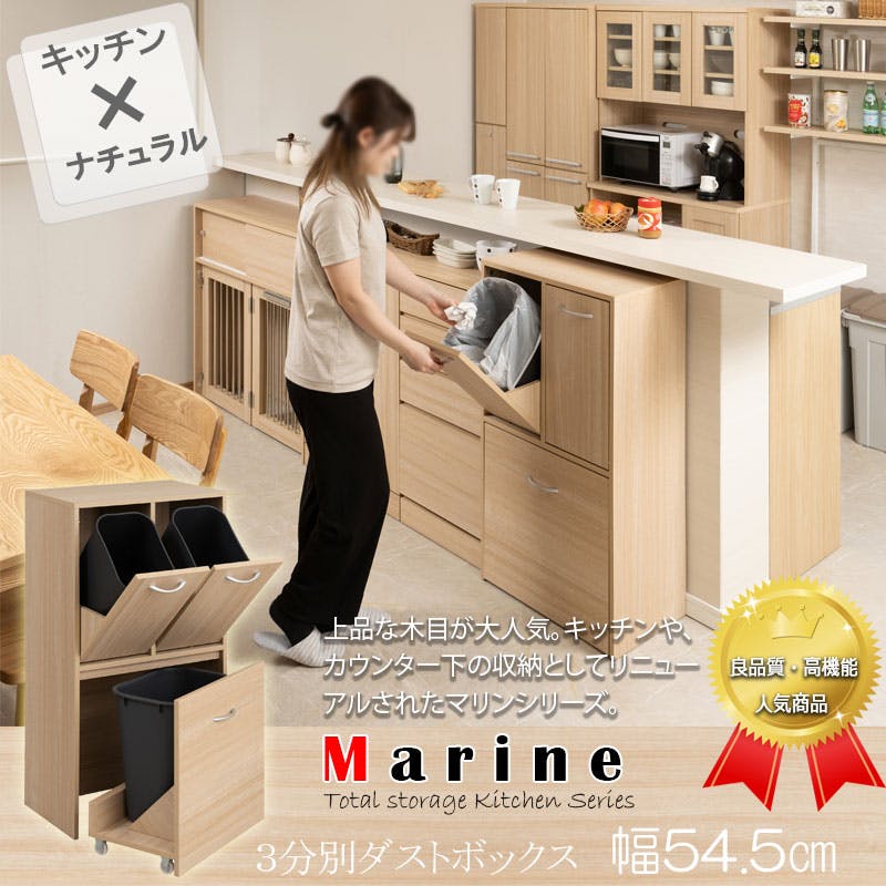 ゴミ箱 隠す収納 キッチンカウンター 3分別 山善 ゴミ箱 隠す収納 キッチンカウンター 3分別 キャスター付き