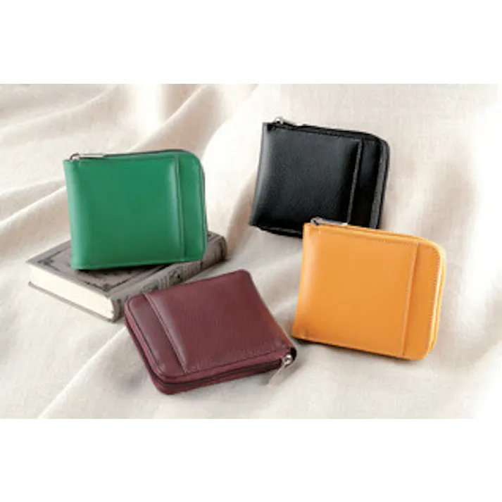 牛床革 2つ折り ラウンド 財布 イエロー コンパクトなのに見た目以上の収納力の2つ折り財布 小銭入れ ラウンドファスナー付き ポケットいっぱい18個 送料込み #flife-4573336393628