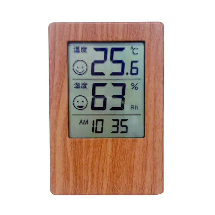 木目調時計付きデジタル温湿度計 送料込み #flife-4589978835471