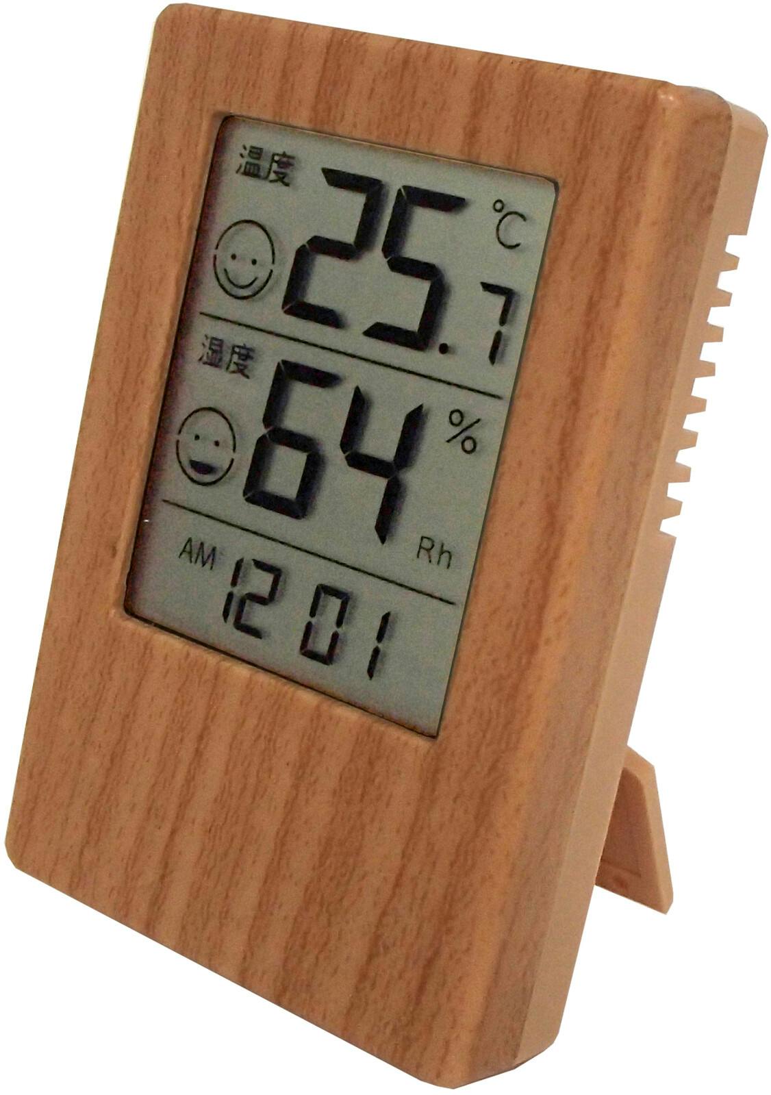 bp BP まる　針　時計系　湿度計　温度系　赤　黒　白　金　JUNK USA 木目調時計付きデジタル温湿度計 送料込み ＃flife
