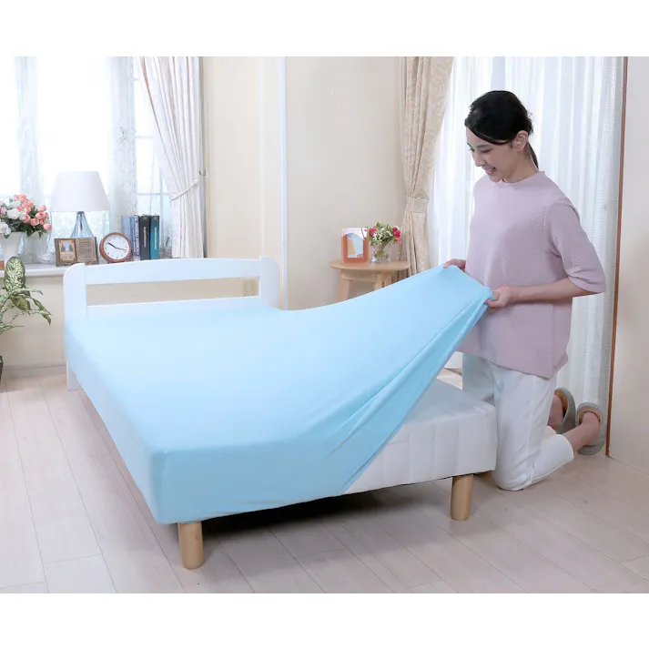 綿100%やわらかタオル地のびのびシーツ同色2枚組 セミダブル ブルー 送料込み #flife-4589978836041