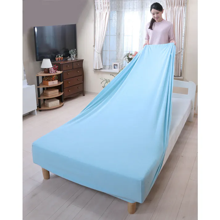 綿100%やわらかタオル地のびのびシーツ同色2枚組 ダブル ブルー 送料込み #flife-4589978836065