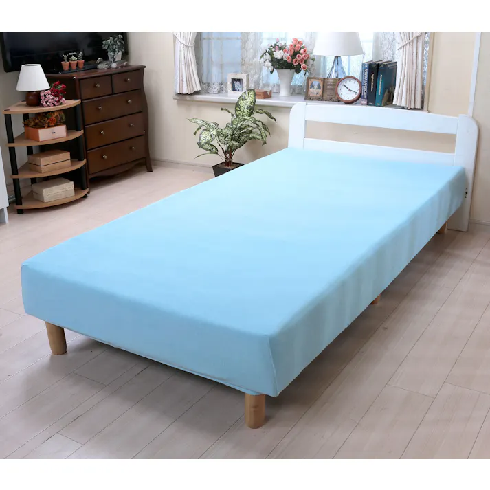 綿100%やわらかタオル地のびのびシーツ同色2枚組 ダブル ブルー 送料込み #flife-4589978836065