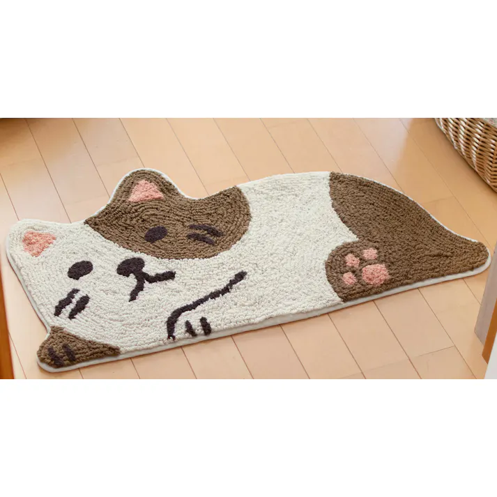 おかえりアニマル玄関マット ぶちねこ 癒し系マット 玄関マット 綿混 洗面所・ベッドサイド・リビングの入り口などにも 送料込み #flife-a3035020
