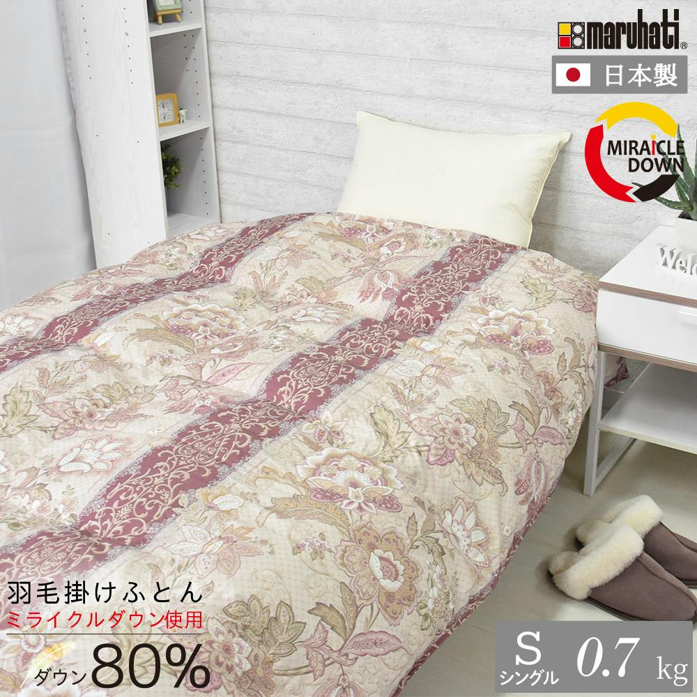 リサイクルダウン80％使用 羽毛合掛け布団 シングル ピンク