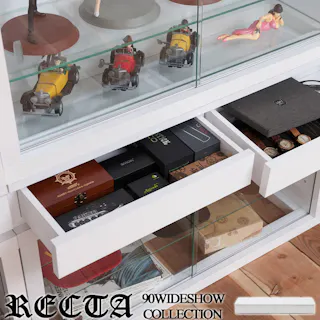 【Recta】レクターシリーズ ユニットコレクションボード幅90 引出し ホワイト色 WH 白 鏡面 光沢 引き戸 フィギュア ディスプレイ ケース