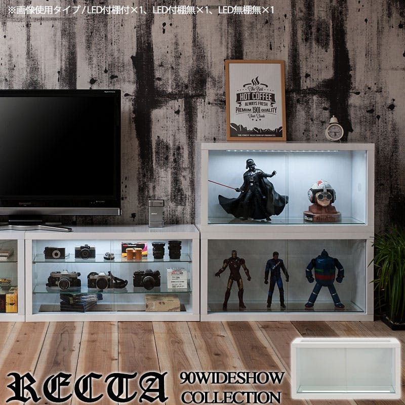 しっかり守る頑丈設計 引戸ガラス扉付ユニットコレクションボード 幅90 ガラス棚なし LEDライトなし ホワイト色 WH 白 鏡面 光沢 ハイグロス 引き戸 フ コレクションケース