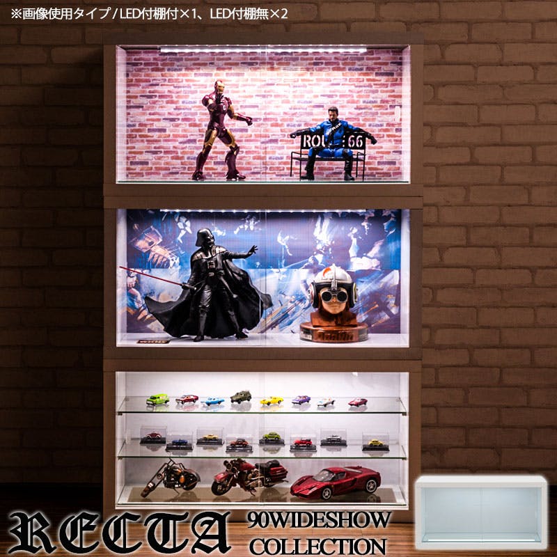 しっかり守る頑丈設計 引戸ガラス扉付ユニットコレクションボード 幅90 ガラス棚なし LEDライト付 ホワイト色 WH 白 鏡面 光沢 ハイグロス 引き戸 フィ コレクションケース