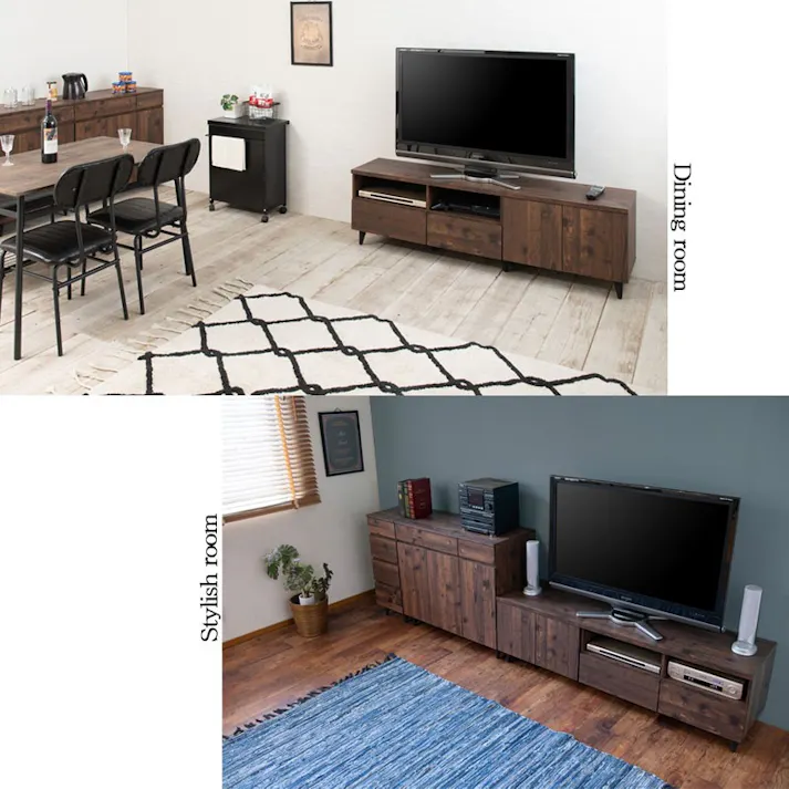 【ARIZONA】連結で幅を自在に変えられるローボード 幅150 高さ47 テレビ台 55インチ 60インチ 65インチ 大型テレビ ヴィンテージ デッキ収納 ルーター収納 DVD お洒落 ダークブラウン テレビボード 引出し 棚 扉 脚付 収納付き TVボード 木製 A4収納 ゲーム機収納