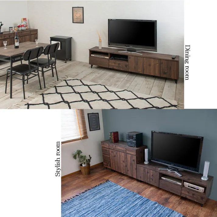 【ARIZONA】連結で幅を自在に変えられるローボード 幅180 高さ47 テレビ台 55インチ 60インチ 65インチ 大型テレビ ヴィンテージ デッキ収納 ルーター収納 DVD お洒落 ダークブラウン テレビボード 引出し 棚 扉 脚付 収納付き TVボード 木製 A4収納 ゲーム機収納