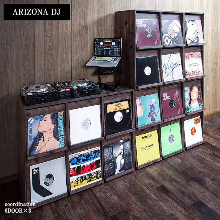 【ARIZONA DJブース4】カッコよさが違う!両面ディスプレイが新登場 レコードラック4DOORタイプ レコード収納 ディスプレイラック レコード棚 lp cd 棚 本棚 フラップ扉 収納棚 収納ラック 木製 ターンテーブル 台 ブラウン ヴィンテージ レコードプレーヤー台
