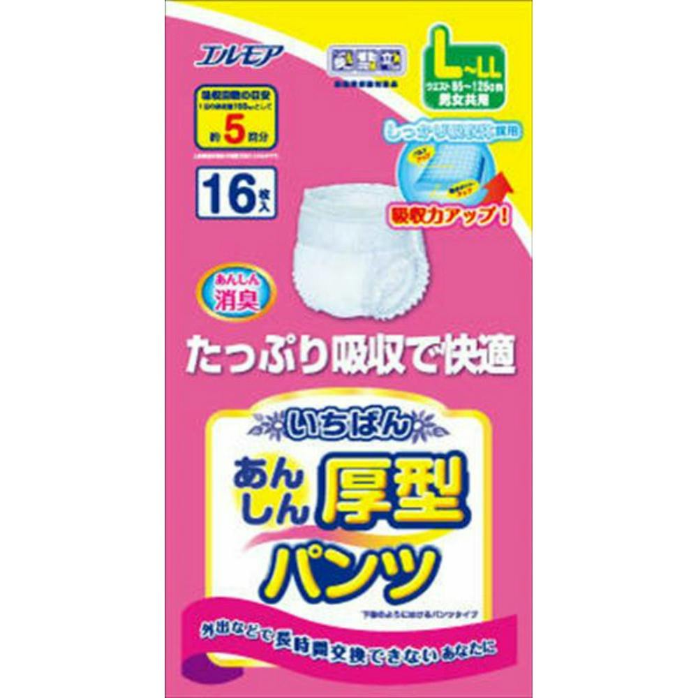 エルモアいちばん あんしん厚型パンツ L～LL 16枚 × 4点 ＃hrm-4971633712478 パンツタイプ