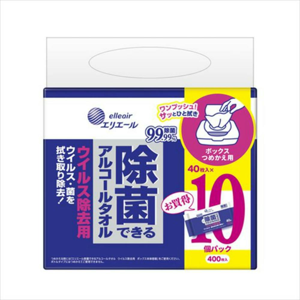 エリエール 除菌できるアルコールタオル ウイルス除去用 ボックスつめかえ用 40枚×10P ×1点 #hrm-4902011100631 ウェットティッシュ エリエール 除菌できるアルコールタオル ウイルス除去用 ボックスつめかえ用 40枚×10P ×1点 #hrm-4902011100631 ウェットティッシュ
