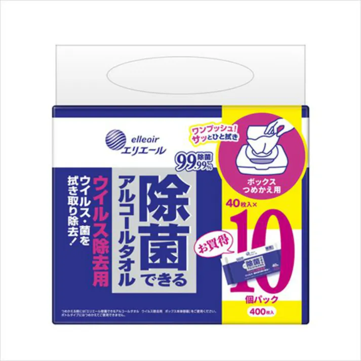 エリエール 除菌できるアルコールタオル ウイルス除去用 ボックスつめかえ用 40枚×10P ×1点 #hrm-4902011100631
