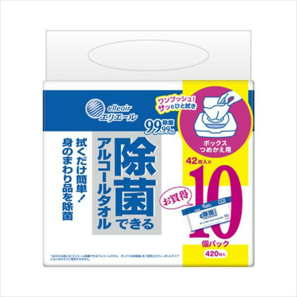 エリエール 除菌できるアルコールタオル ボックスつめかえ用 42枚×10P × 4点 #hrm-4902011100624 ウェットティッシュ エリエール 除菌できるアルコールタオル ボックスつめかえ用 42枚×10P × 4点 #hrm-4902011100624 ウェットティッシュ