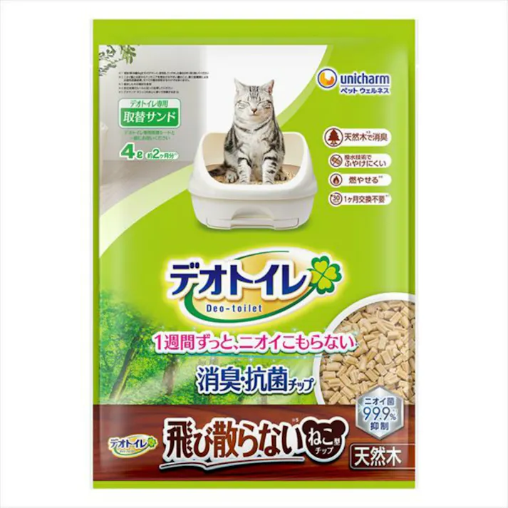 【4点まとめ買い】デオトイレ消臭・抗菌チップ天然木 飛び散らないねこ型チップ4.0L × 4点 【送料込み】 #hrm-4520699039878