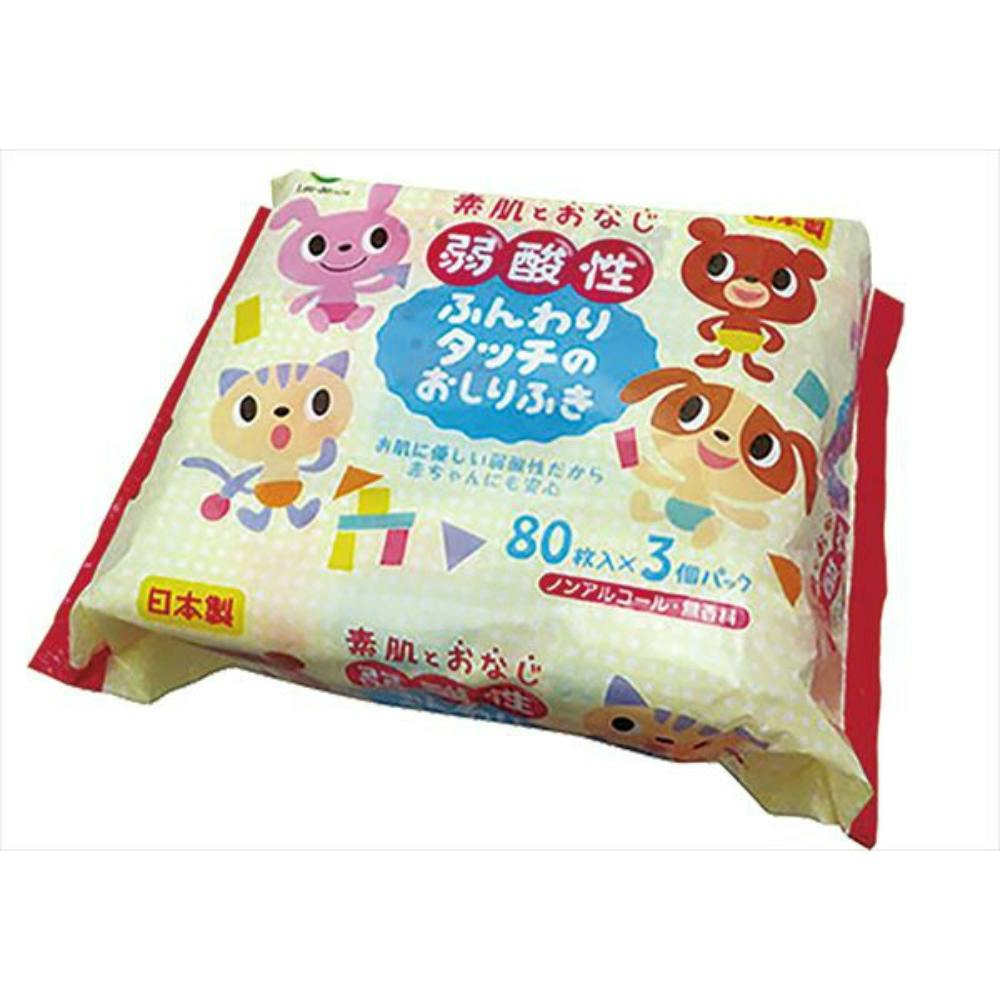 弱酸性ふんわりタッチのおしりふき80枚3P ×1点 #hrm-4582470221346 ウェットティッシュ 弱酸性ふんわりタッチのおしりふき80枚3P ×1点 #hrm-4582470221346 ウェットティッシュ