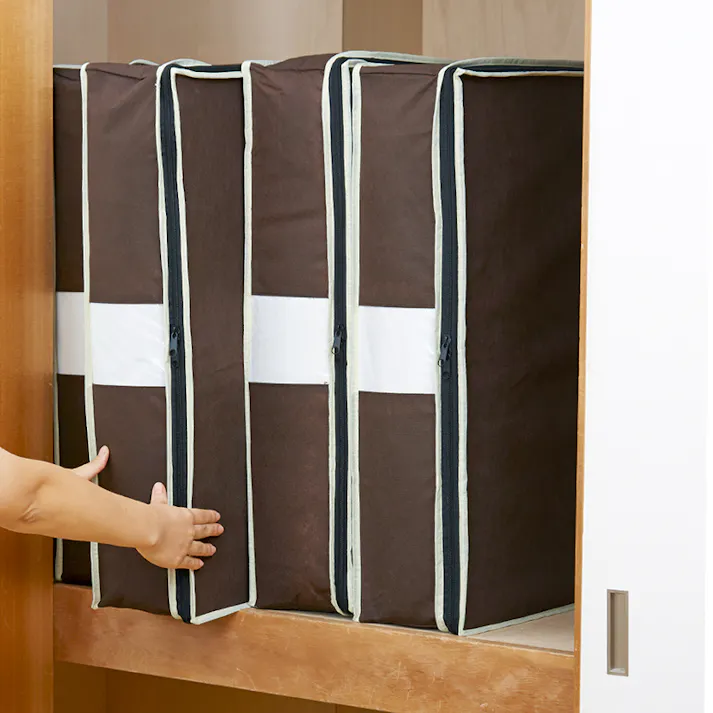 【炭入り消臭羽毛布団収納ケース シングル タテ型 S A-02 お得な3個セット】 ちあふる((約)65×50×15cm(シングル羽毛布団1枚)) 羽毛布団収納 タテ収納 消臭 炭加工 3層構造 透明窓 幅広テープ クローゼット 見える収納 JAN:4989409098824