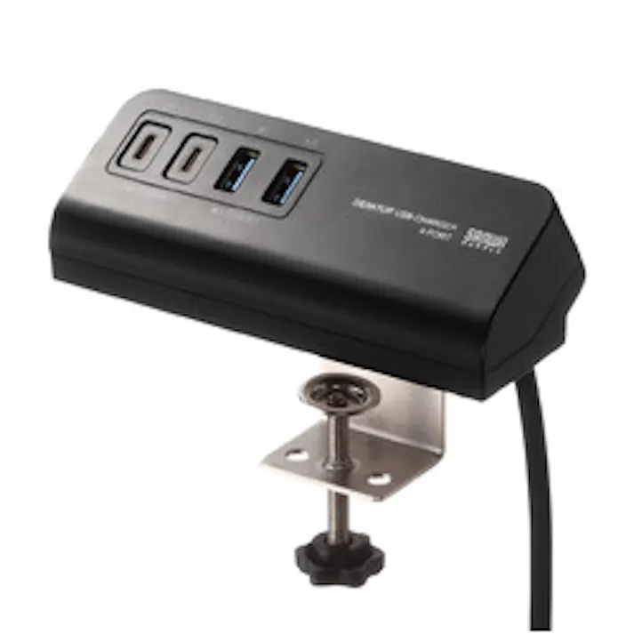 USB PD対応クランプ式AC充電器(PD65W・C×2+A×2・ブラック)