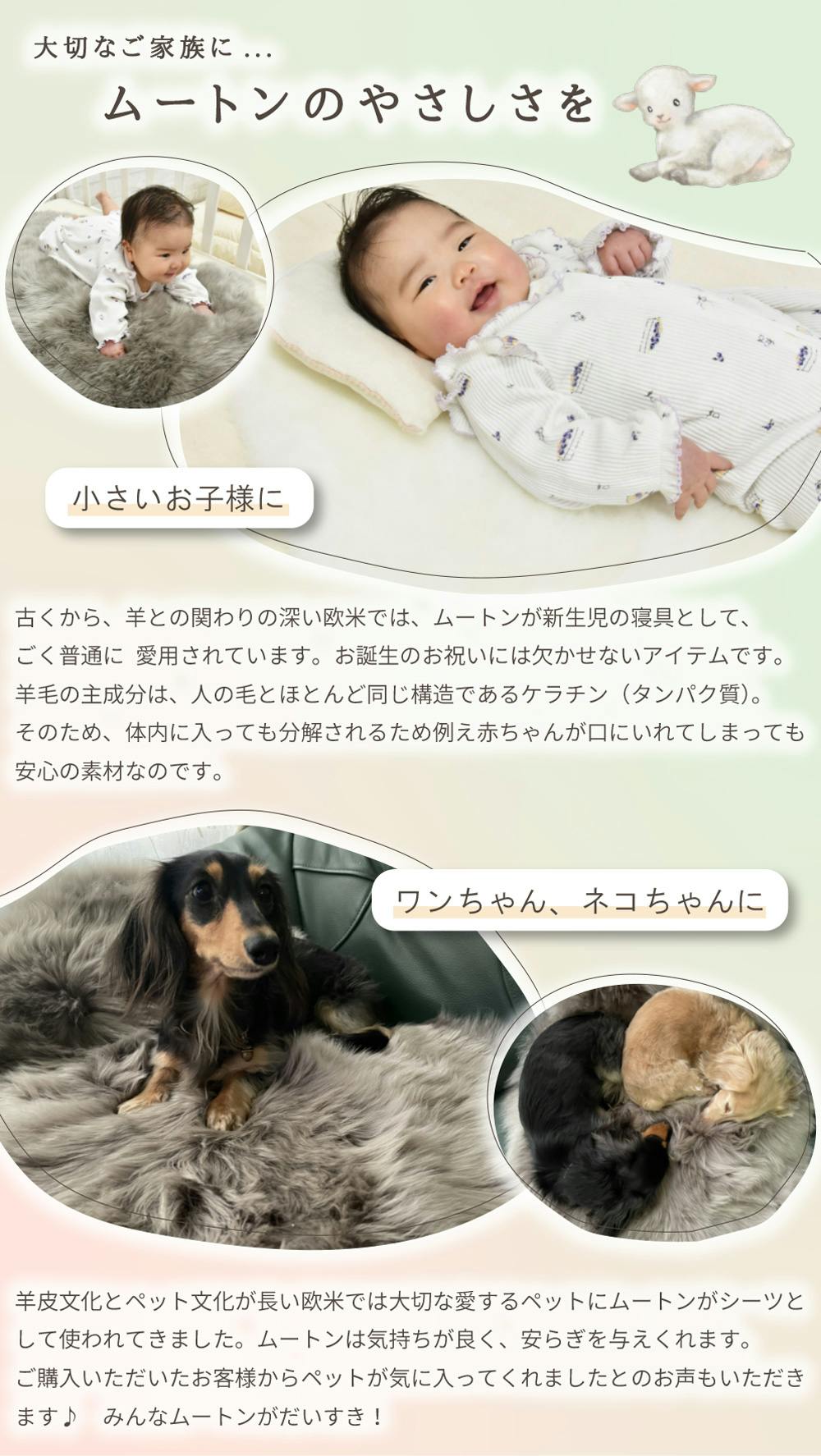 洗えるムートンラグ 2匹 短毛 約55×170cm ダークベージュ 敷物