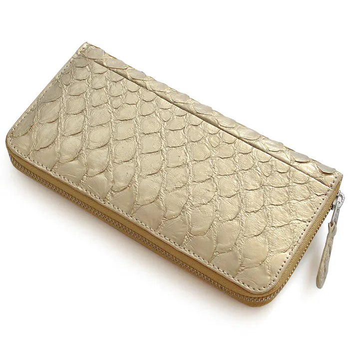パイソン革ラウンドファスナーロングウォレット 1671P/蛇革長財布/金運/開運/男女兼用/ゴールド #flc-1671p-gd-1pcs