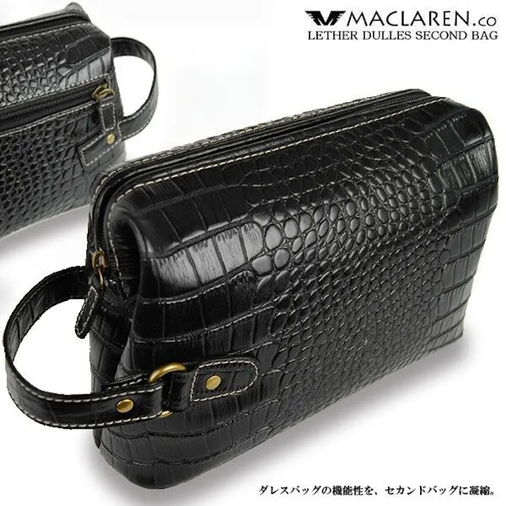 軽量ソフトレザークロコダイル型押し牛革ダレスセカンドバッグ AN-1002K【MACLAREN.co】クロコ型押し #flc-an-1002k