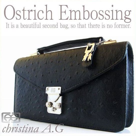 オーストリッチ型押し牛革セカンドバッグ（鍵付き）AN-170【christina
